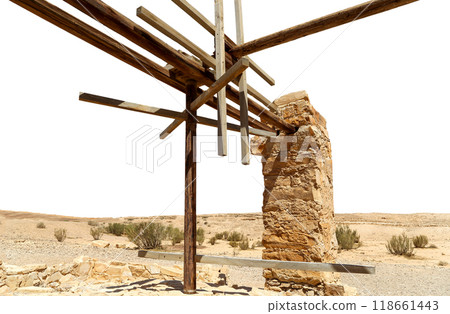 Quseir (Qasr) Amra desert castle (on white background) near Amman, Jordan. World heritage with famous fresco's. Built in 8th century, of early Islamic art and architecture Quseir (Qasr) Amra desert castle (on white background) near Amman, Jordan. World heritage with famous fresco's. Built in 8th century, of early Islamic art and architecture 118661443