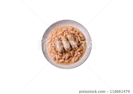 Cassoulet with white beans, meat and sausages, vegetables, salt and spices Cassoulet with white beans, meat and sausages, vegetables, salt and spices 118661479