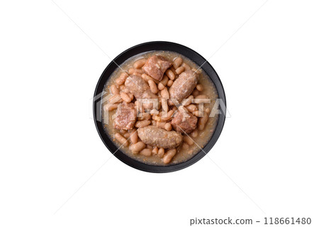 Cassoulet with white beans, meat and sausages, vegetables, salt and spices Cassoulet with white beans, meat and sausages, vegetables, salt and spices 118661480