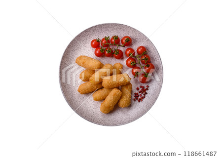 Fast food breaded cheese sticks with salt and spices 118661487