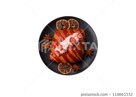 Crispy sweet red croissant with strawberry filling Crispy sweet red croissant with strawberry filling 118661532
