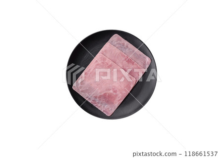 Ham cut into square slices for making delicious nutritious sandwiches 118661537