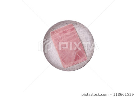 Ham cut into square slices for making delicious nutritious sandwiches 118661539