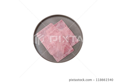 Ham cut into square slices for making delicious nutritious sandwiches Ham cut into square slices for making delicious nutritious sandwiches 118661540