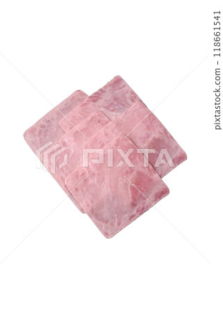 Ham cut into square slices for making delicious nutritious sandwiches 118661541