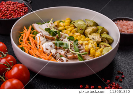 Delicious diet salad with turkey or chicken slices, lettuce, carrots, mozzarella Delicious diet salad with turkey or chicken slices, lettuce, carrots, mozzarella 118661820