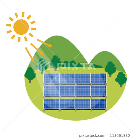 Illustration of a solar power generation system using solar panels 118661880