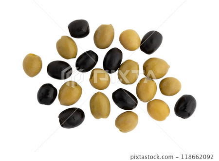 green and black olives isolated on white green and black olives isolated on white 118662092