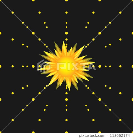 Seamless pattern with sun and dot rays on a black background. Seamless pattern with sun and dot rays on a black background. 118662174