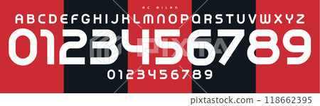 Modern sports font, bauhaus smooth curves, bold geometric numbers and letters, sleek athletic alphabet for sports branding, jersey numbers, team merchandise. Vector typeset Modern sports font, bauhaus smooth curves, bold geometric numbers and letters, sleek athletic alphabet for sports branding, jersey numbers, team merchandise. Vector typeset 118662395