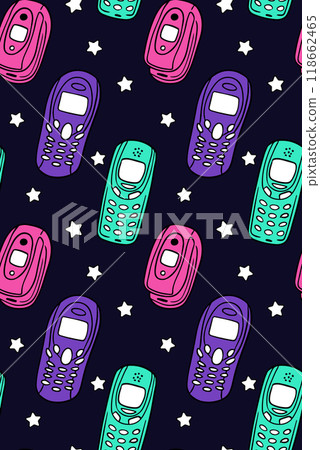 Vintage seamless pattern with neon colored phones 118662465