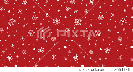 Christmas snowflake red banner. White snowflakes seamless background. Happy Holiday card. Hello winter border. Color snowfall frame. Flying confetti. Celebration design. Vector illustration Christmas snowflake red banner. White snowflakes seamless background. Happy Holiday card. Hello winter border. Color snowfall frame. Flying confetti. Celebration design. Vector illustration 118663186