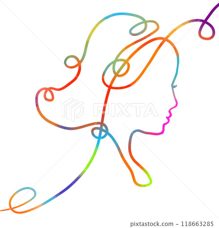 Woman colored face one line drawing on white isolated background. hand drawn. Not AI, Vector illustration 118663285