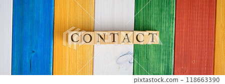 Contact text on wooden blocks Contact text on wooden blocks 118663390