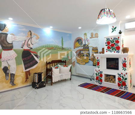 hall of a restaurant serving Russian, Moldavian and Ukrainian cuisine 118663566