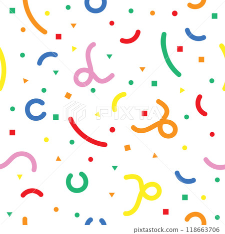 Vector Simple childish scribble backdrop. Colorful line doodle seamless pattern. Creative minimalist style art background for children 118663706