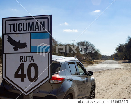 Driving along the mythical route 40, in Argentina, in a sunny day. Driving along the mythical route 40, in Argentina, in a sunny day. 118663815