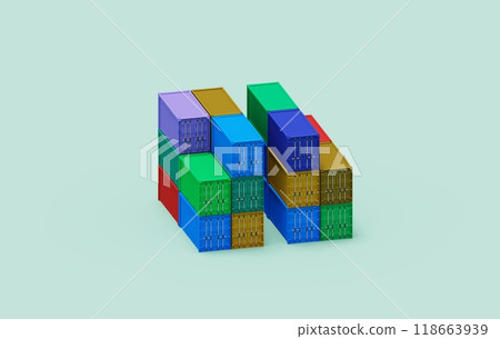 The containers, arranged in a parallel formation, create a pathway that allows easy access and movement. showcasing industrial environments, logistics operations, or storage facilities. 118663939