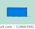 A pristine, blue maritime cargo container, isolated on a white background. Its smooth surface and vibrant color showcase the modern design and functionality of these essential tools for global trade 118663942
