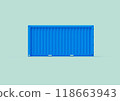 A blue maritime cargo shipping container, isolated against a white background. Its smooth surface and vibrant color showcase the modern design and efficiency of international shipping. 118663943