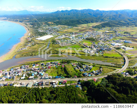 北海道上之國町本町地區秋季鳥瞰圖 118663947
