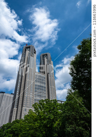 Tokyo / Summer sky and the Tokyo Metropolitan Government Building seen from Shinjuku Central Park 118663996