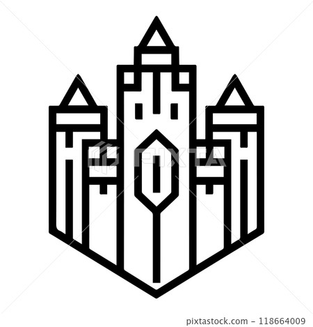 siege icon or modern line symbol. Vector line art and icon design with bold outline. Black and white Pixel Perfect minimalistic symbol isolated white background. Silhouette simple thin sign siege icon or modern line symbol. Vector line art and icon design with bold outline. Black and white Pixel Perfect minimalistic symbol isolated white background. Silhouette simple thin sign 118664009