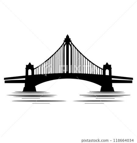 bridge icon or modern line symbol. Vector line art and icon design with bold outline. Black and white Pixel Perfect minimalistic symbol isolated white background. Silhouette simple thin sign bridge icon or modern line symbol. Vector line art and icon design with bold outline. Black and white Pixel Perfect minimalistic symbol isolated white background. Silhouette simple thin sign 118664034
