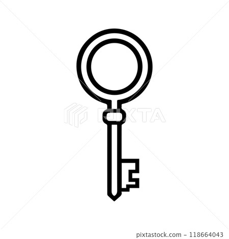key icon or modern line symbol. Vector line art and icon design with bold outline. Black and white Pixel Perfect minimalistic symbol isolated white background. Silhouette simple thin sign key icon or modern line symbol. Vector line art and icon design with bold outline. Black and white Pixel Perfect minimalistic symbol isolated white background. Silhouette simple thin sign 118664043