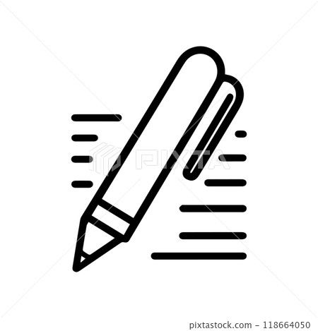 note with pen icon or modern line symbol. Vector line art and icon design with bold outline. Black and white Pixel Perfect minimalistic symbol isolated white background. Silhouette simple thin sign note with pen icon or modern line symbol. Vector line art and icon design with bold outline. Black and white Pixel Perfect minimalistic symbol isolated white background. Silhouette simple thin sign 118664050