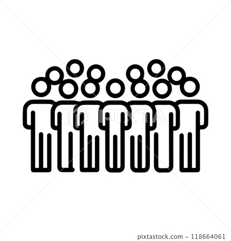 crowd icon or modern line symbol. Vector line art and icon design with bold outline. Black and white Pixel Perfect minimalistic symbol isolated white background. Silhouette simple thin sign 118664061