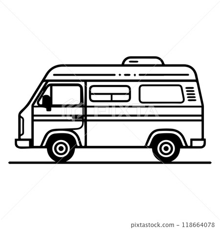 van icon or modern line symbol. Vector line art and icon design with bold outline. Black and white Pixel Perfect minimalistic symbol isolated white background. Silhouette simple thin sign van icon or modern line symbol. Vector line art and icon design with bold outline. Black and white Pixel Perfect minimalistic symbol isolated white background. Silhouette simple thin sign 118664078