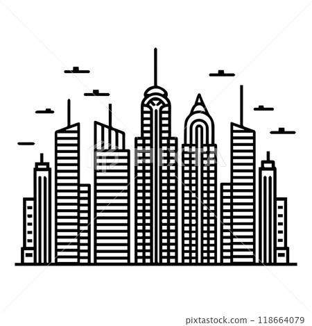 city icon or modern line symbol. Vector line art and icon design with bold outline. Black and white Pixel Perfect minimalistic symbol isolated white background. Silhouette simple thin sign city icon or modern line symbol. Vector line art and icon design with bold outline. Black and white Pixel Perfect minimalistic symbol isolated white background. Silhouette simple thin sign 118664079
