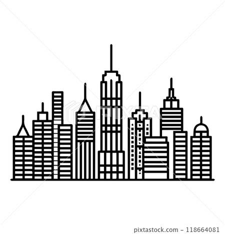 city icon or modern line symbol. Vector line art and icon design with bold outline. Black and white Pixel Perfect minimalistic symbol isolated white background. Silhouette simple thin sign city icon or modern line symbol. Vector line art and icon design with bold outline. Black and white Pixel Perfect minimalistic symbol isolated white background. Silhouette simple thin sign 118664081