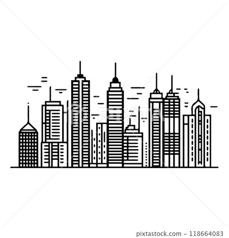 city icon or modern line symbol. Vector line art and icon design with bold outline. Black and white Pixel Perfect minimalistic symbol isolated white background. Silhouette simple thin sign 118664083
