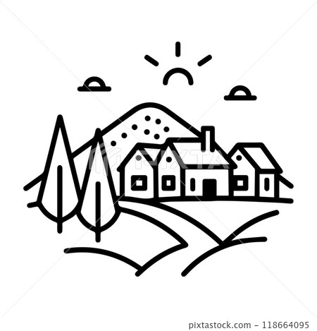 village icon or modern line symbol. Vector line art and icon design with bold outline. Black and white Pixel Perfect minimalistic symbol isolated white background. Silhouette simple thin sign 118664095