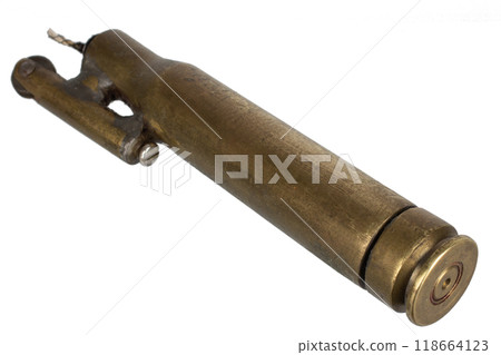 Vintage lighter handmade from ammo case isolated on a white. 118664123