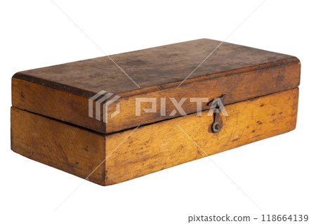 Vintage wooden box on white 118664139