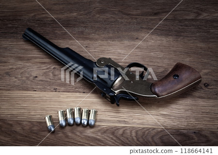 Old West .44 caliber single action revolver gun with rounds Old West .44 caliber single action revolver gun with rounds 118664141