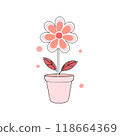 A simple vector illustration of a flower in a pot with red and pink accents. Perfect for spring-related graphics, home decor themes, or gardening content... 118664369