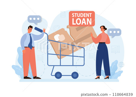 Student debt. Young graduated character with a financial crisis. Expencive education loan. Payment problem after a graduation. Flat vector illustration 118664839