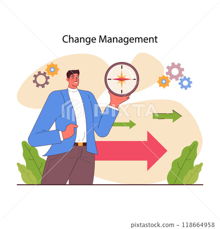 Business processes optimization. Change management, company transformation or new ideas implementation. Corporate flow optimization, development and growth. Flat vector illustration Business processes optimization. Change management, company transformation or new ideas implementation. Corporate flow optimization, development and growth. Flat vector illustration 118664958
