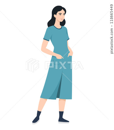Vector illustration of a beautiful girl in a light blue dress. 118665449