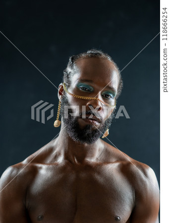 Serious African American shirtless gay model with Serious African American shirtless gay model with 118666254
