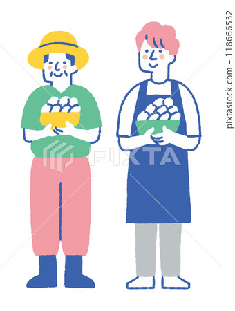 兩個拿著 Eggs_color 的男性養雞戶 兩個拿著 Eggs_color 的男性養雞戶 118666532