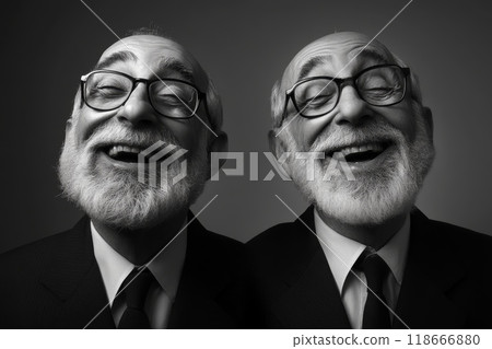 Two senior businessmen smiling with eyes closed 118666880