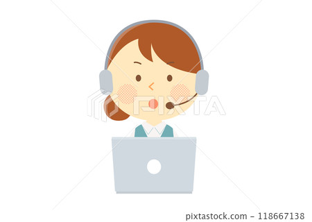 A female operator with a serious expression in front of a computer A female operator with a serious expression in front of a computer 118667138