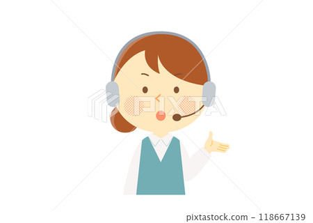 A female operator explaining with a serious face 118667139