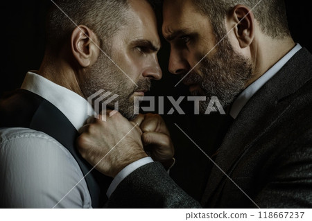 Two businessmen about to fight on black background 118667237