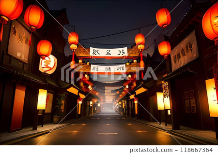 遊戲背景 恐怖的東方夜城形象 夜景、燈籠、古堡景觀 遊戲背景 恐怖的東方夜城形象 夜景、燈籠、古堡景觀 118667364